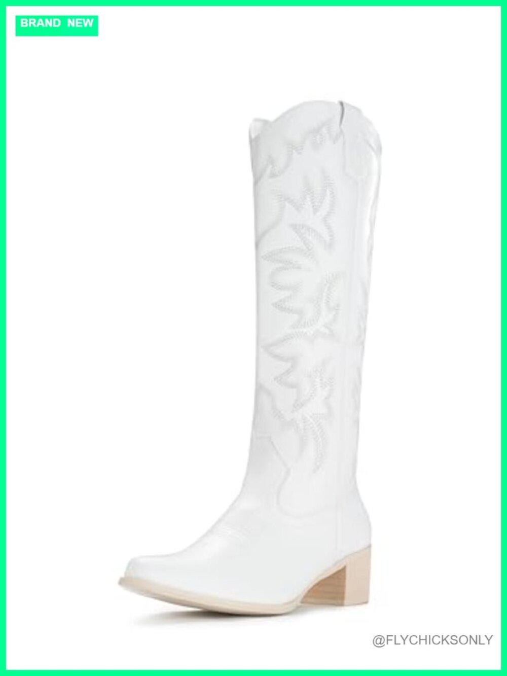IUV Women's Knee High Western Cowboy Boots Faux Leather Snip Toe Side Zipper